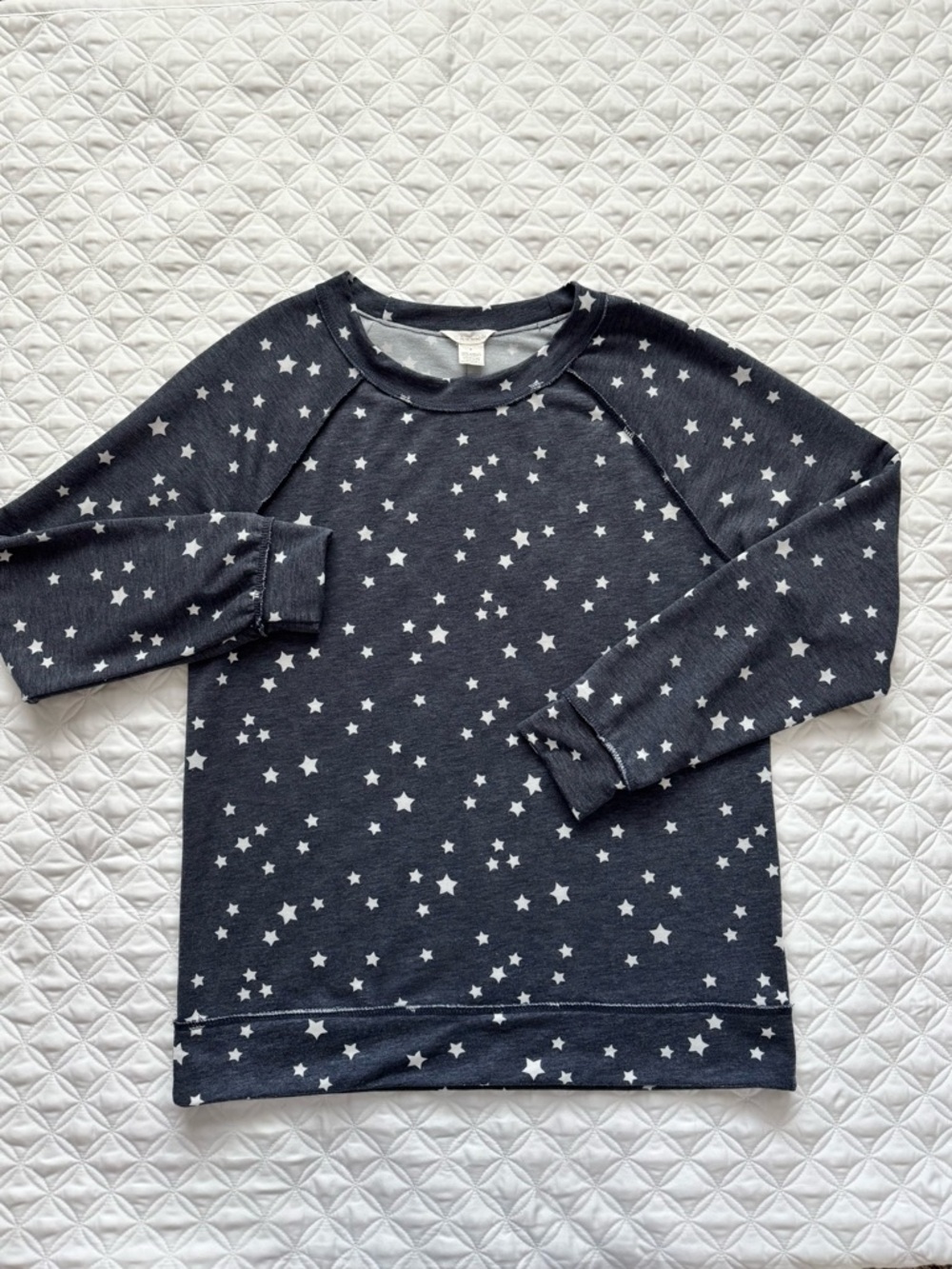 Caslon Cozy Print Sweatshirt Heather Navy Blue White Star Print Pullover  Size M